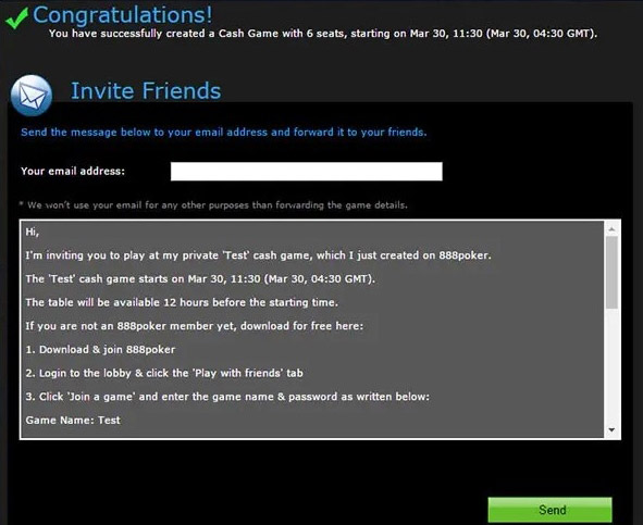 888Poker Home Games Invite