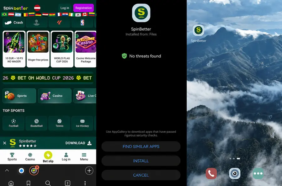 Spinbetter app download and installation steps on Android