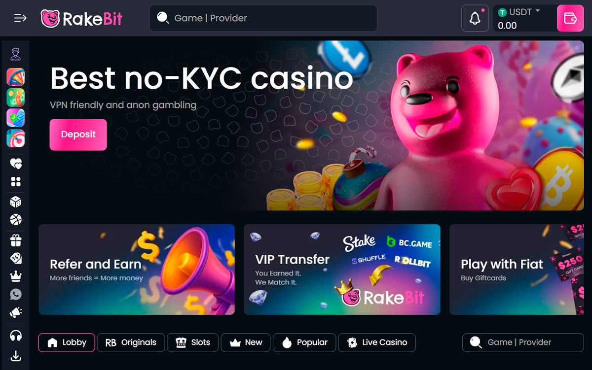 Rake Bit Casino Site Interface