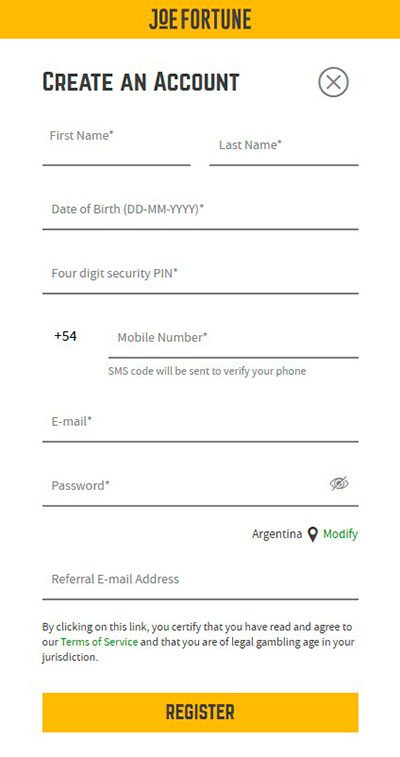 Joe Fortune Casino Create Account