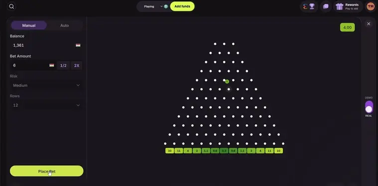 Cloudbet Originals Plinko game interface