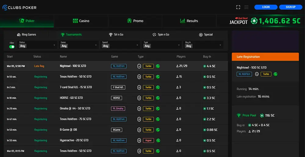 Clubs Poker Mtt Lobby