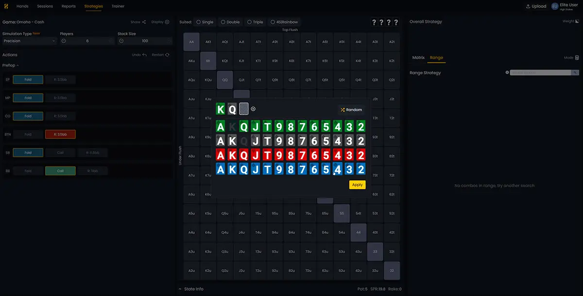 FlopHero flop selection interface showing all 1,755 PLO flops