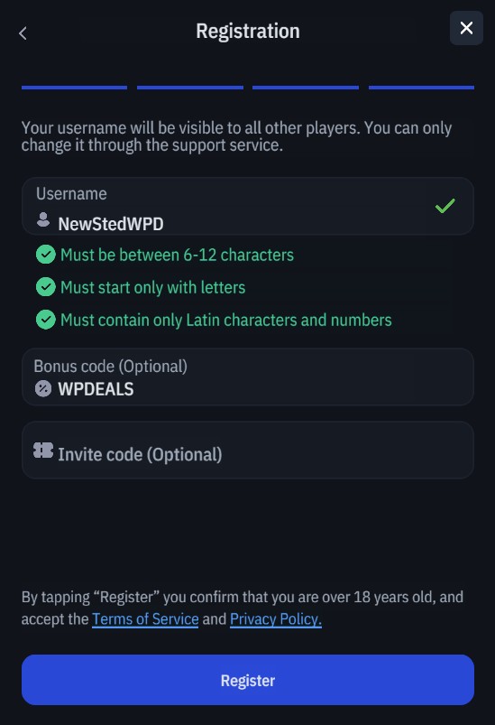 WPT Global app registration with bonus code WPDEALS