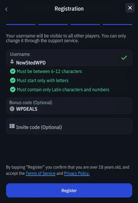 WPT Global app registration with bonus code WPDEALS