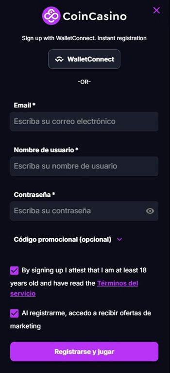 CoinCasino Registro