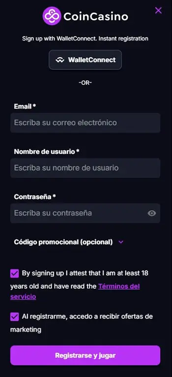 CoinCasino Registro