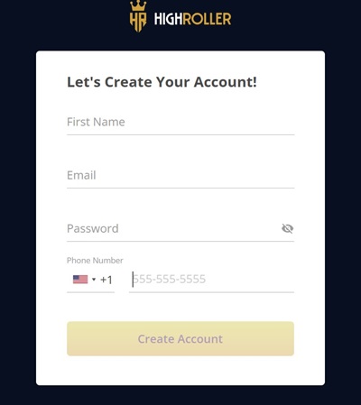 High Roller Casino Sign up Form