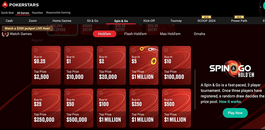 PokerStars Spin and Go Lobby
