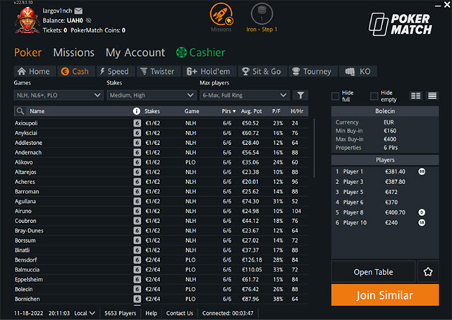 Poker Match Cash Table Lobby Es