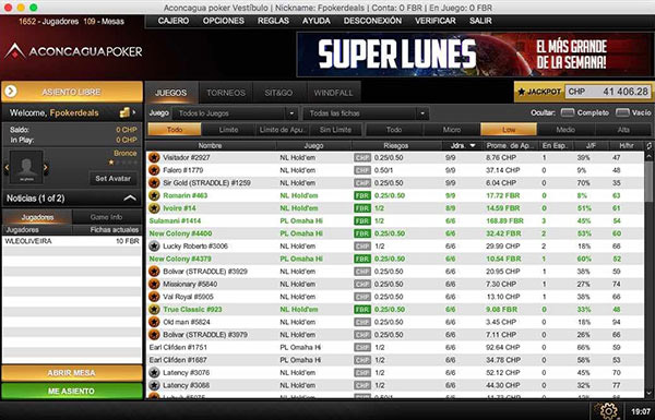 Aconcagua Poker Lobby