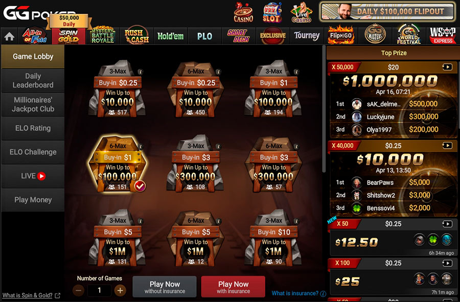 6 Max Spin and Gold Lobby