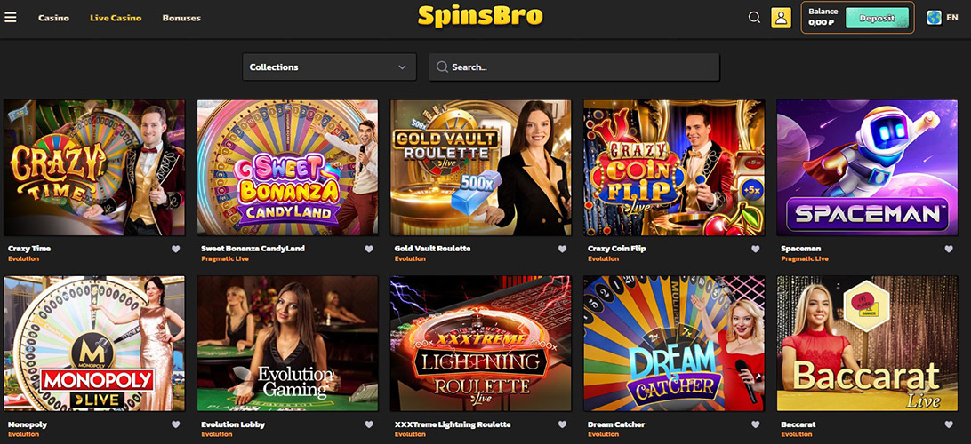 Spins Bro Casino Live Games
