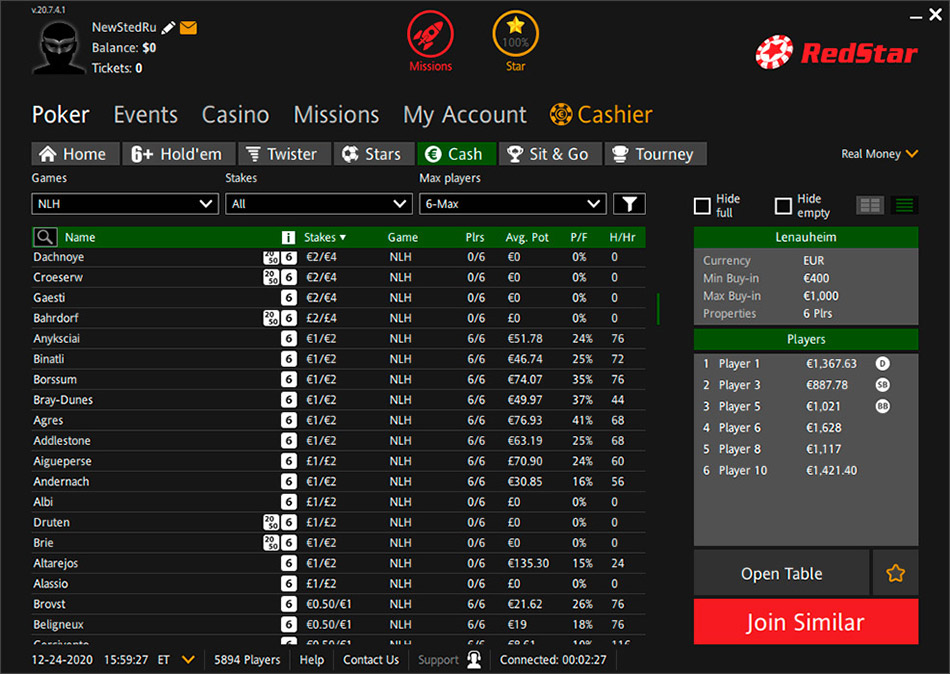 Redstar Poker Main Lobby Lat