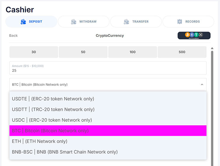 List of available cryptocurrency
