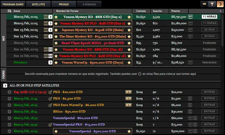 Torneos Acr Poker Lobby