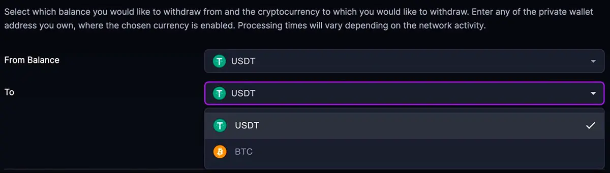 Withdrawal currency selection
