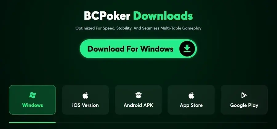 Página de descarga de BCPoker