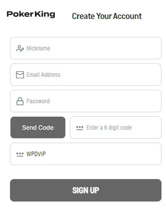 PokerKing Registration Form With Bonus Code