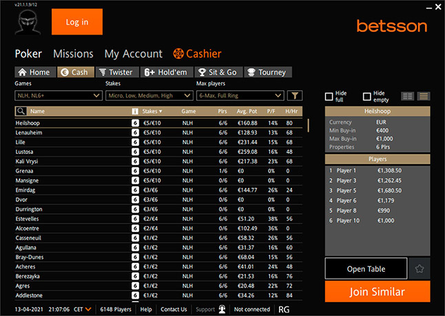 Betsson Poker Cash Lobby Es
