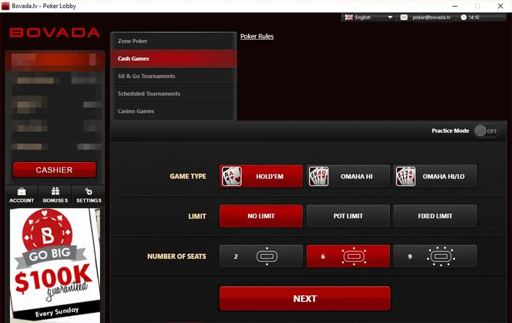 Bovada Poker Main Lobby En