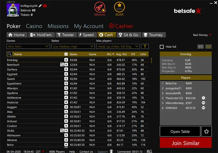 Betsafe Poker клиент