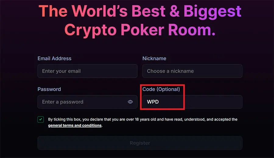 Coinpoker Registration form