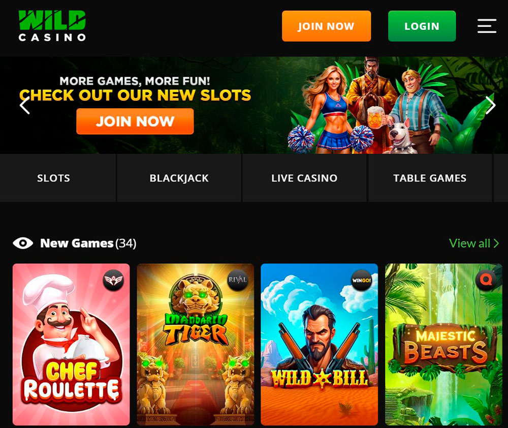 Wild Casino Main Page Site