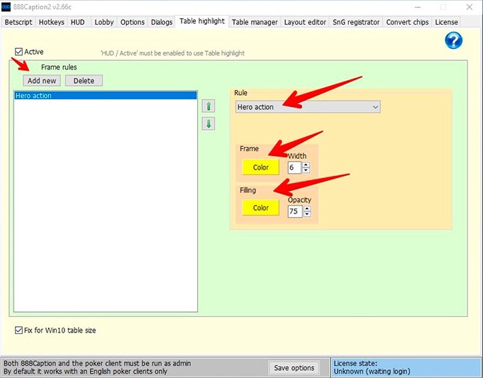 888 Caption Table подсвечивание столов