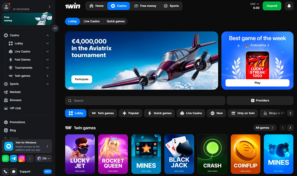 1win Interface