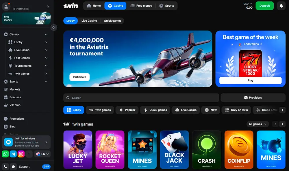 1win Interface