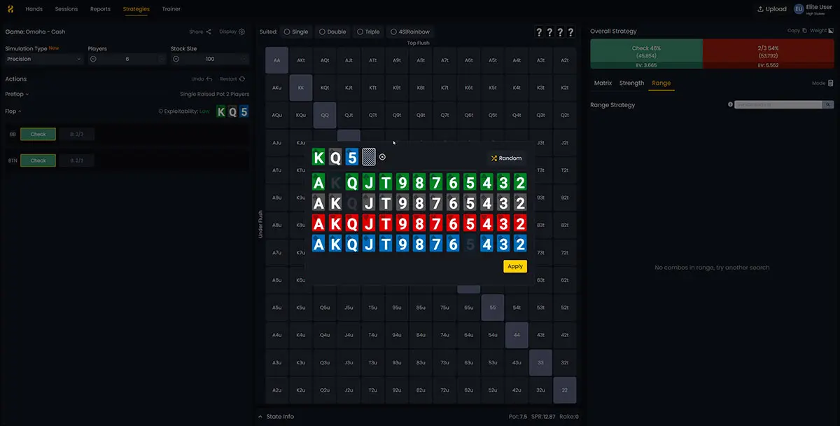 FlopHero turn selection showing 100% turn card coverage