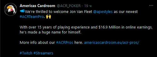 Americas Cardroom sobre Jon Van Fleet