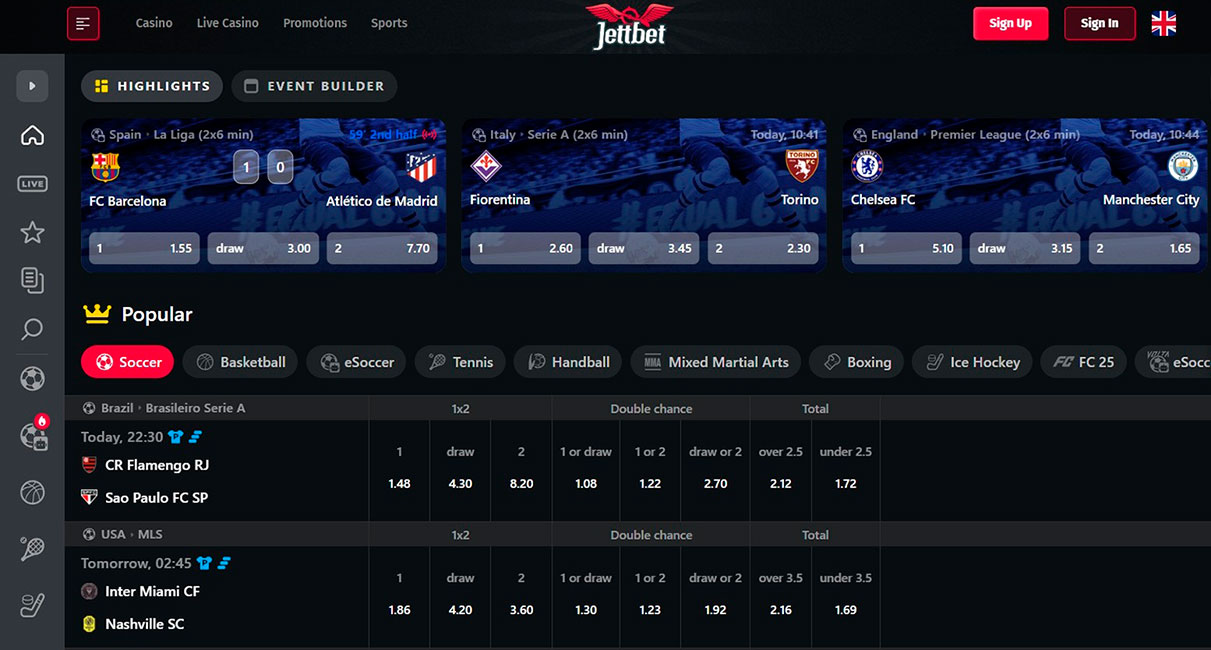 Jettbet Sportsbook Betting Page