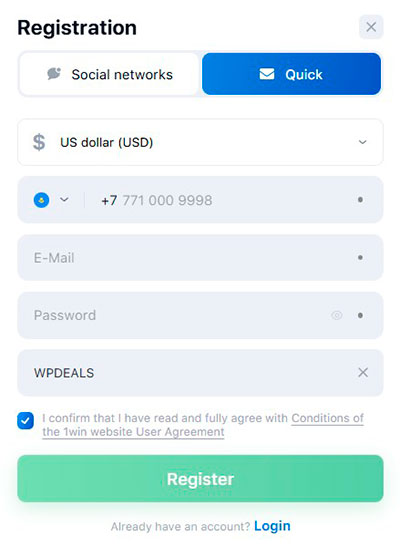 1win Registration Quick