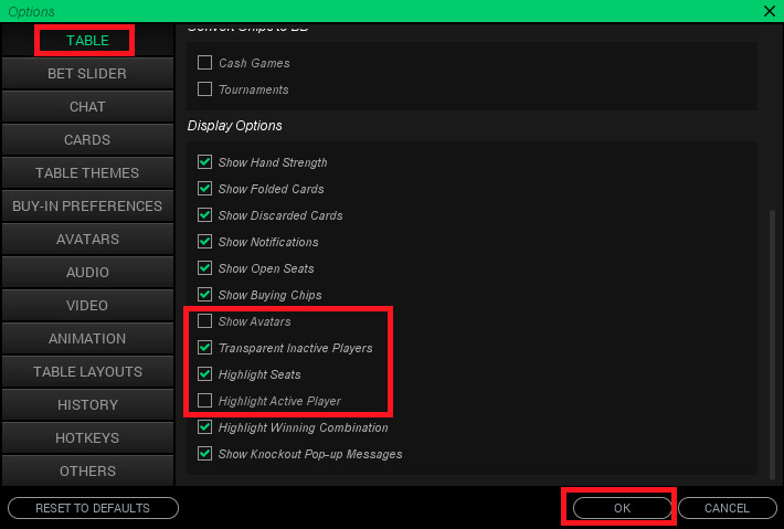 Pokerdom  Layout настройка стола