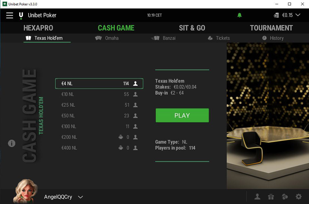 Unibet Cash Game Lobby En