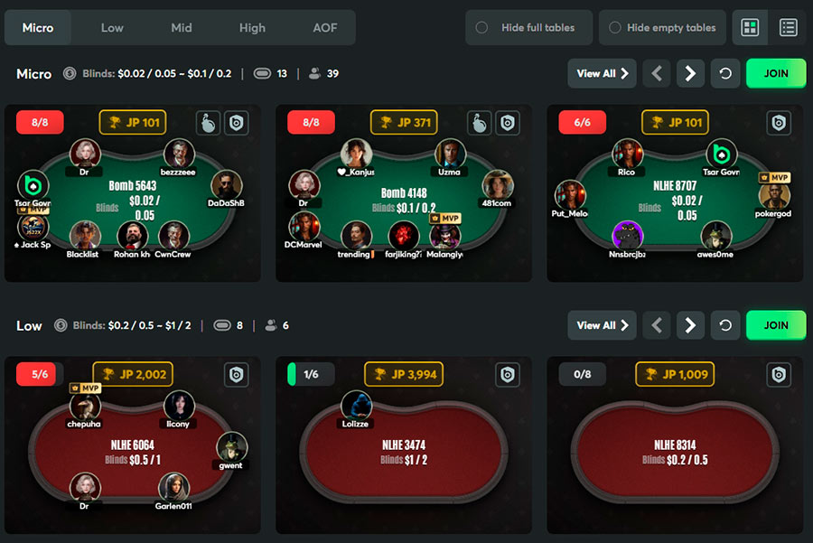 Nuevas Mesas de Efectivo en el Lobby de Bcpoker