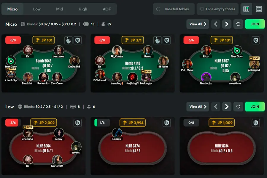 Nuevas Mesas de Efectivo en el Lobby de Bcpoker