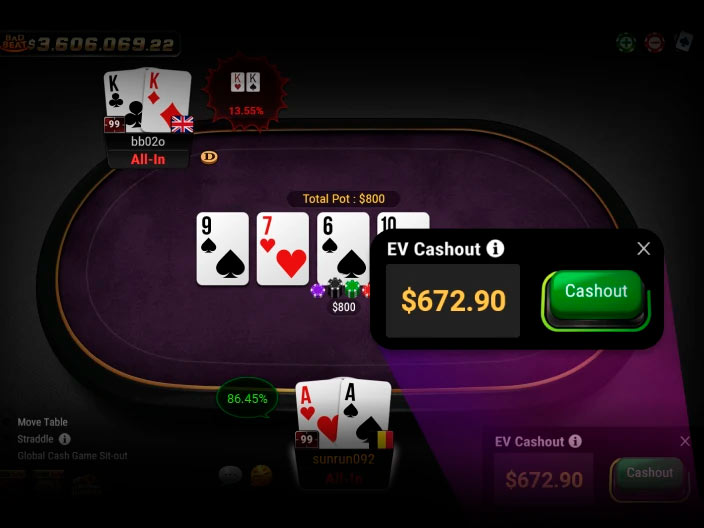 EV Cashout botón en GGPoker