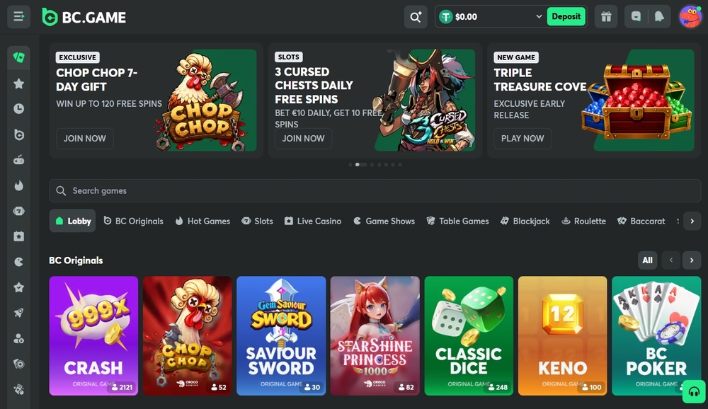 Bcgame Casino website Interface