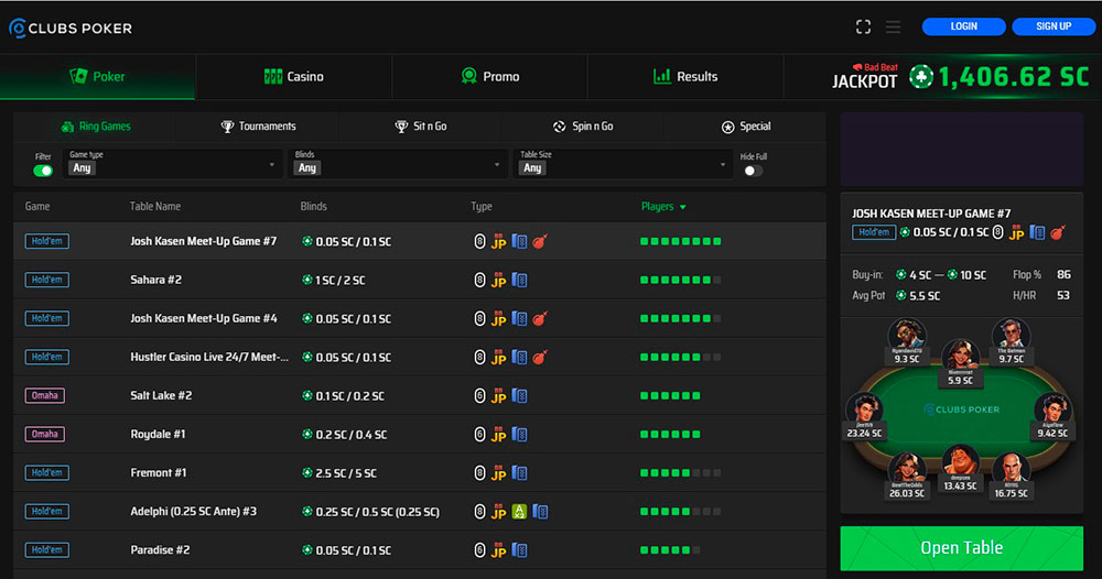 Clubs Poker Cash Tables Lobby