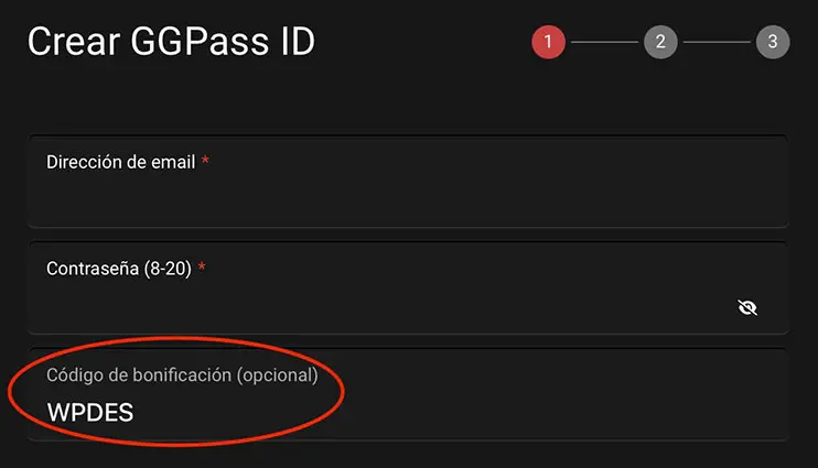 Campo para introducir el código WPDES