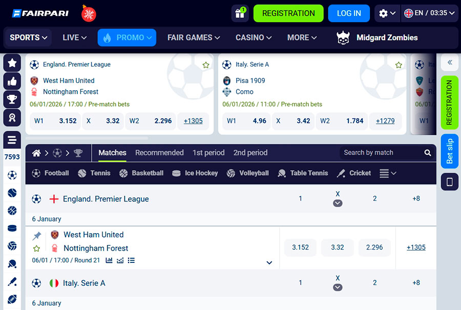 Fair Pari Sportsbook Interface