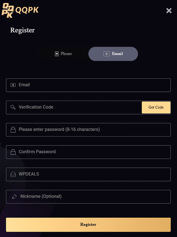 QQPK регистрация