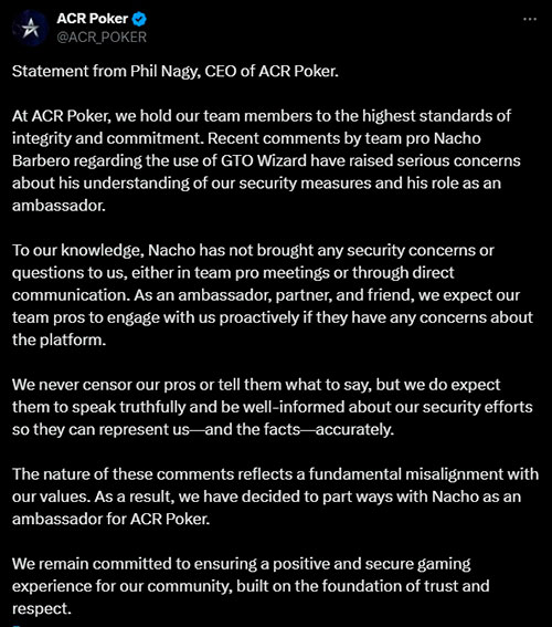 Jose Ignacio Barbero Was Fired From His Post as Acr Poker Ambassador