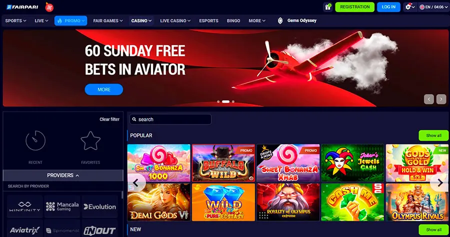 Fairpari Casino User Interface