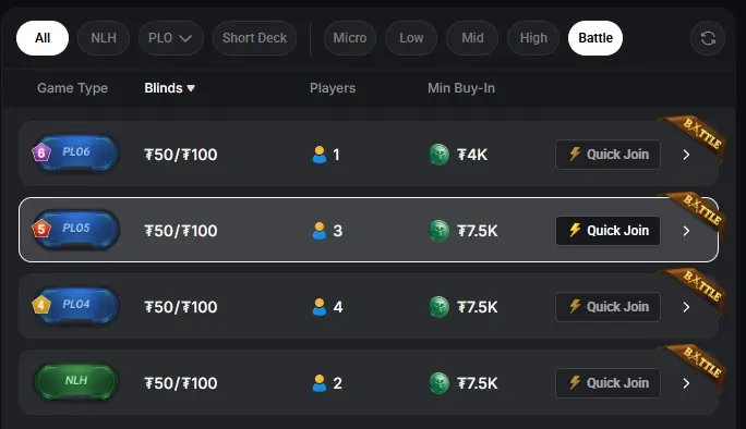Battle Tables Coinpoker