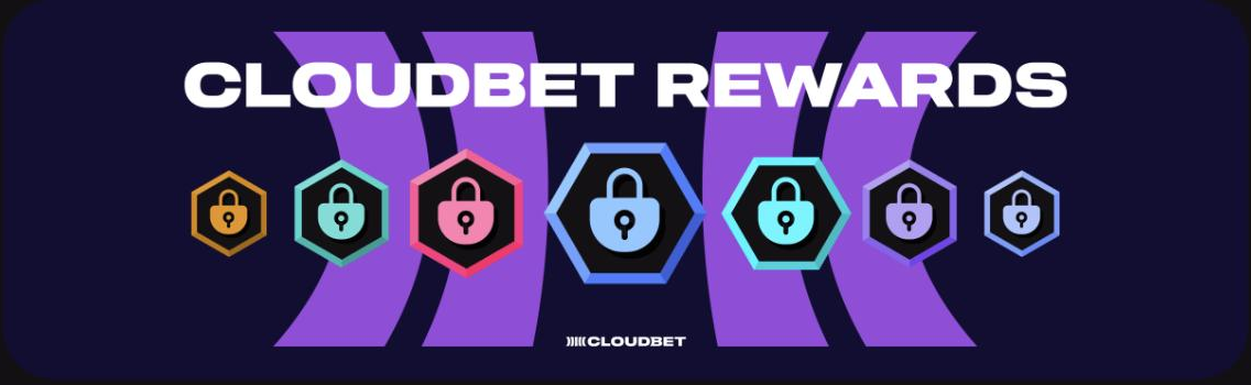 Cloudbet Rewards loyalty programme banner with the tier badges