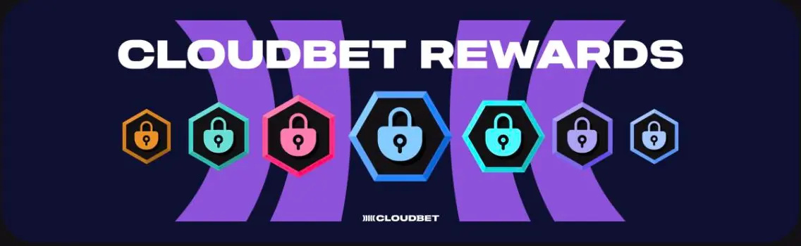 Cloudbet Rewards loyalty programme banner with the tier badges